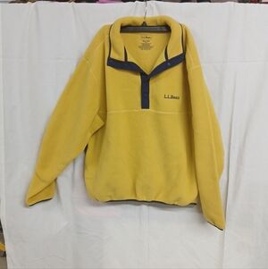 LL Bean Classic Fleece Pullover Mens XLarge Yellow Beans Snap Pockets Unisex